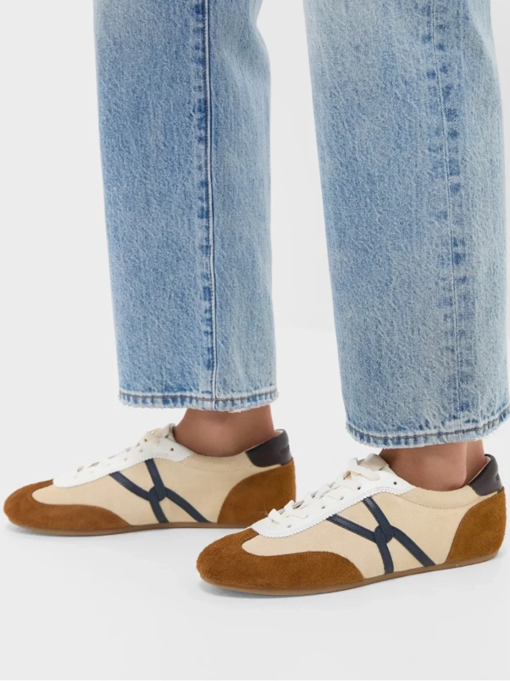 Veronica Beard Beige, Brown & Navy Suede Sneakers